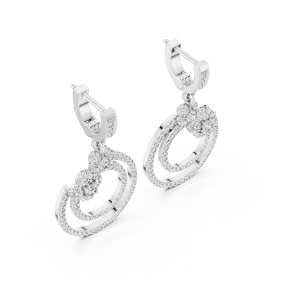 Floral Cluster Double Circle Diamond Drop Earring