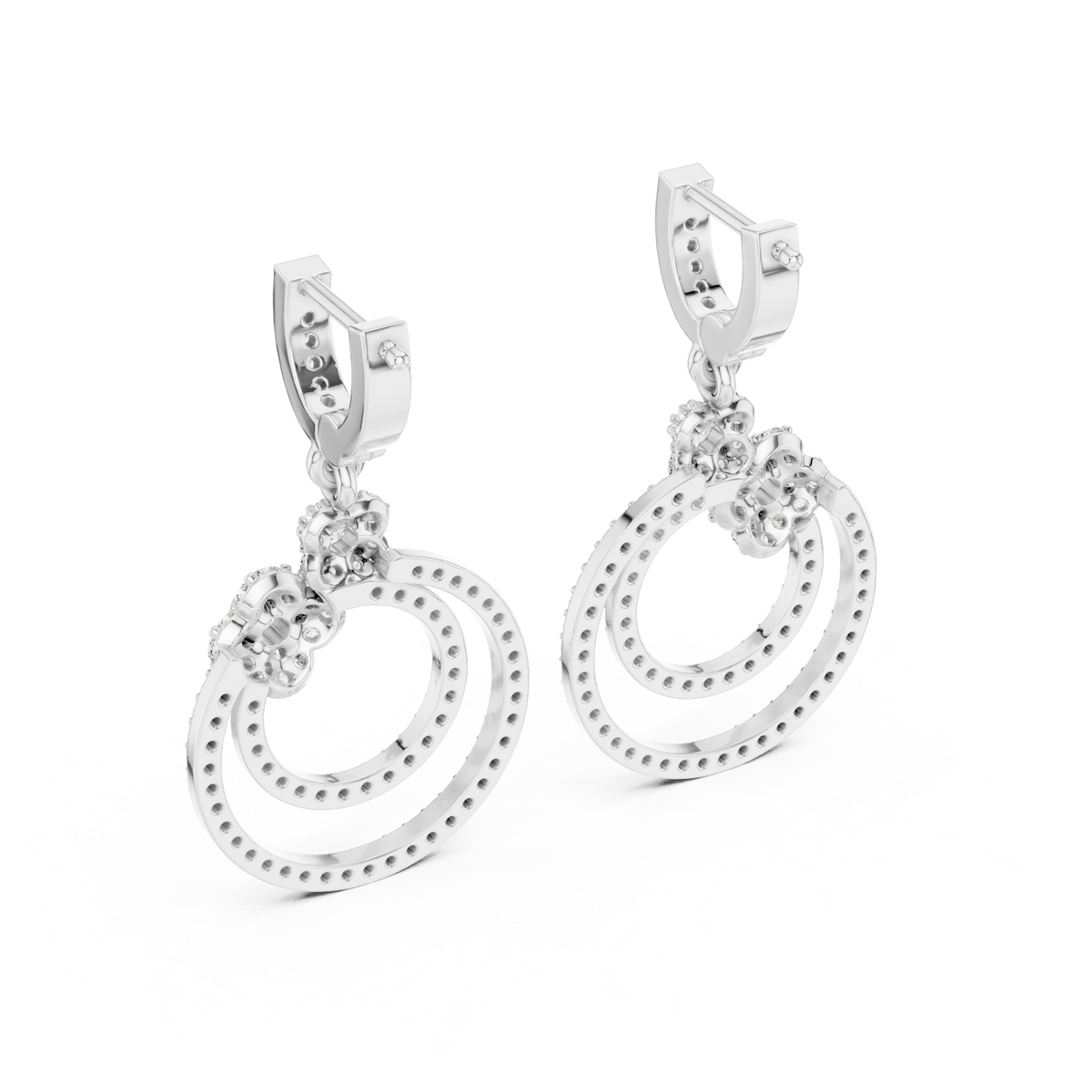 Floral Cluster Double Circle Diamond Drop Earring