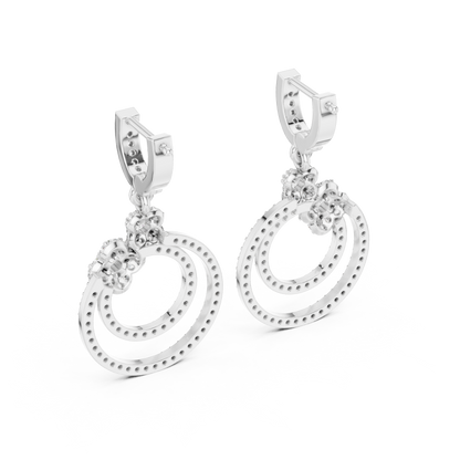 Floral Cluster Double Circle Diamond Drop Earring