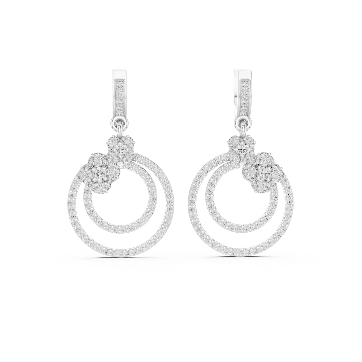 Floral Cluster Double Circle Diamond Drop Earring