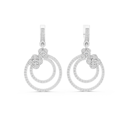 Floral Cluster Double Circle Diamond Drop Earring