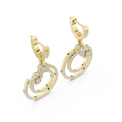 Floral Cluster Double Circle Diamond Drop Earring