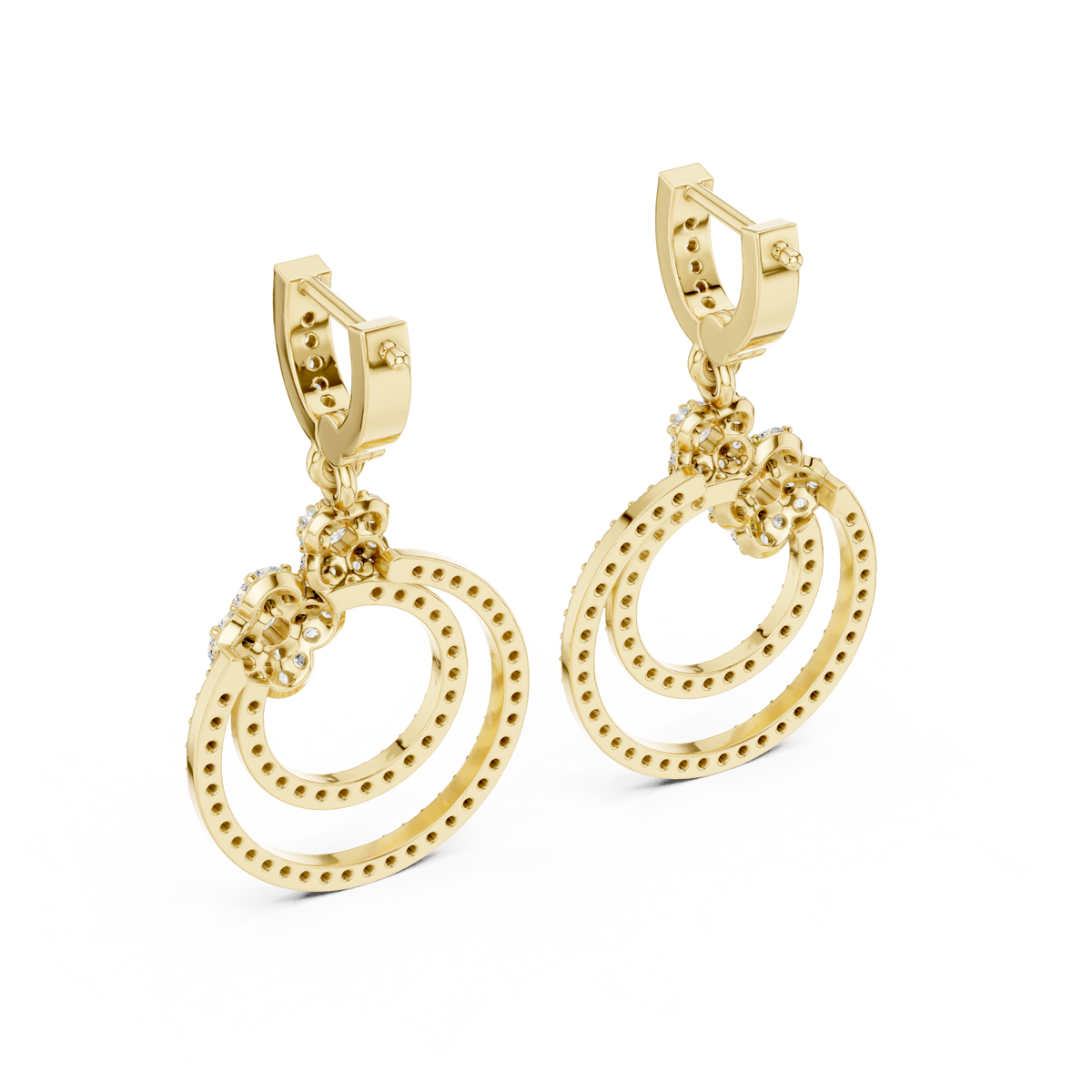 Floral Cluster Double Circle Diamond Drop Earring
