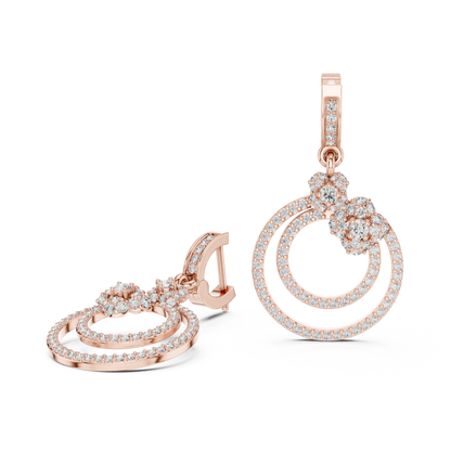 Floral Cluster Double Circle Diamond Drop Earring