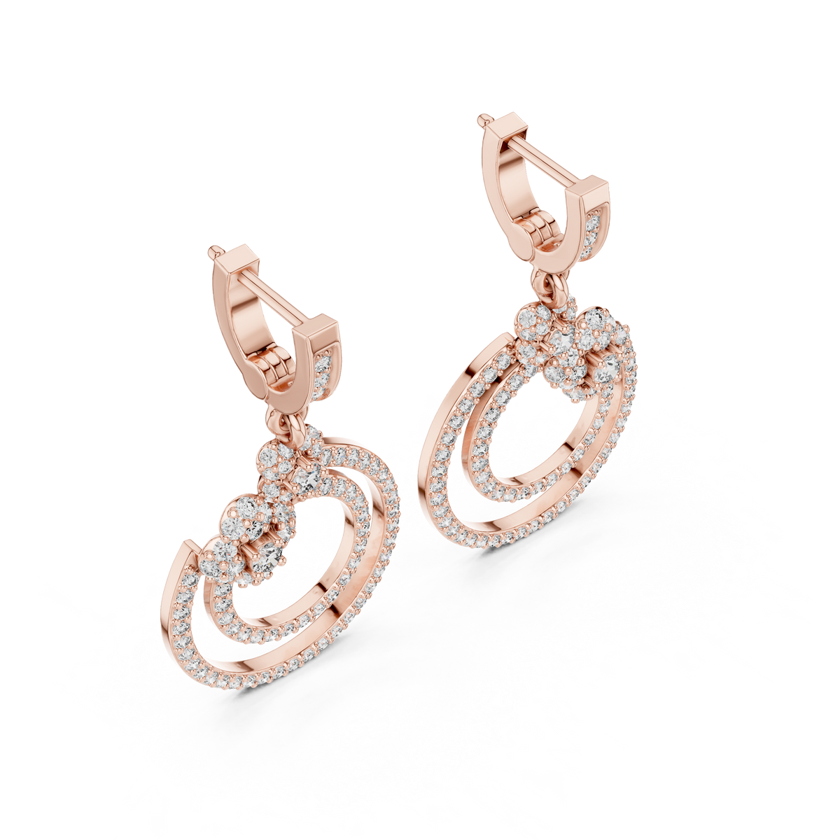 Floral Cluster Double Circle Diamond Drop Earring