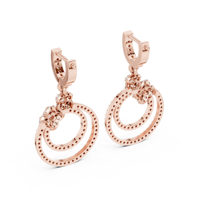 Floral Cluster Double Circle Diamond Drop Earring