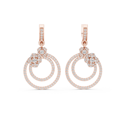 Floral Cluster Double Circle Diamond Drop Earring