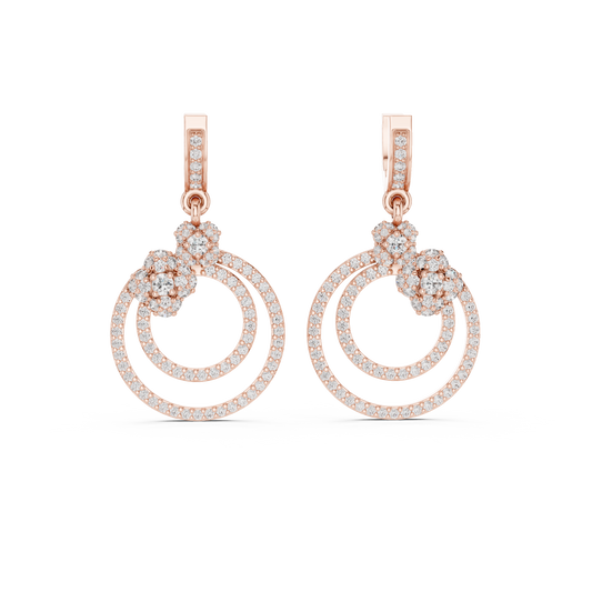 Floral Cluster Double Circle Diamond Drop Earring