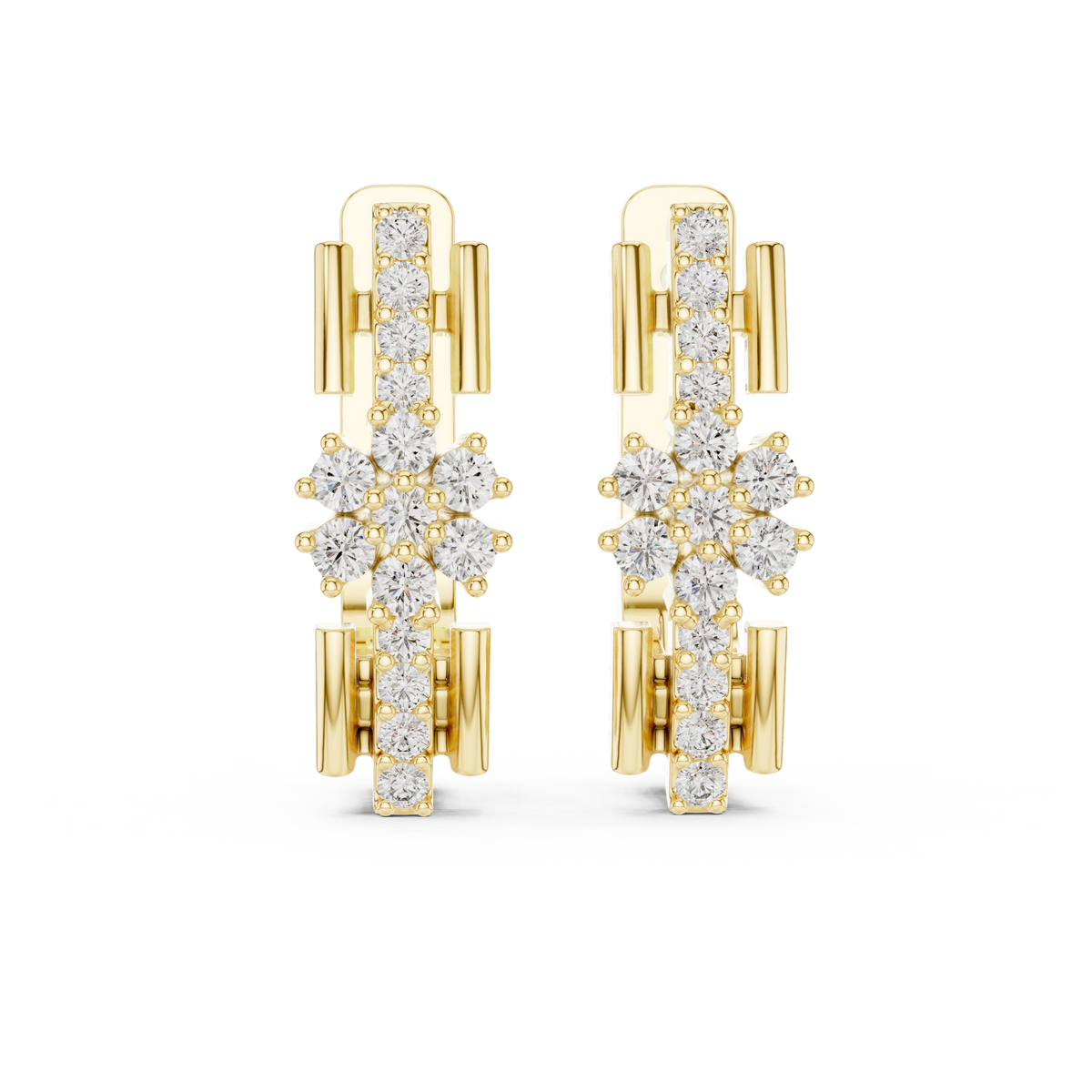 Geometric Floral Cluster Diamond Hoops