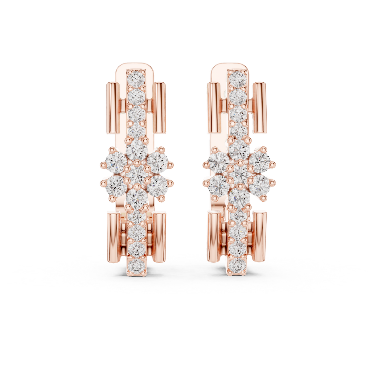 Geometric Floral Cluster Diamond Hoops