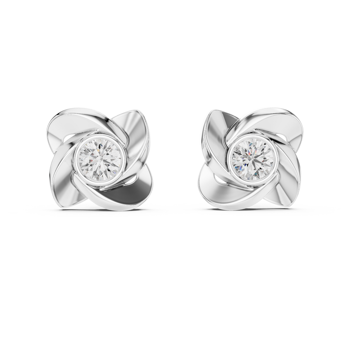 Sculpted Ribbon Solitaire Diamond Studs