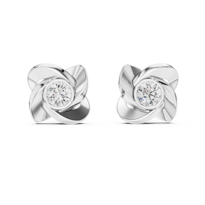 Sculpted Ribbon Solitaire Diamond Studs