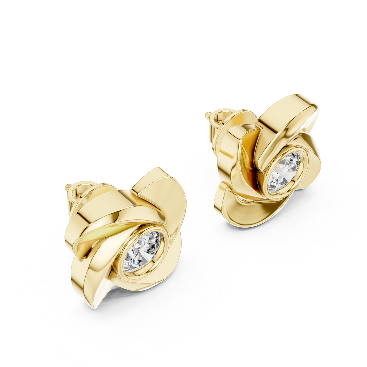 Sculpted Ribbon Solitaire Diamond Studs