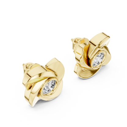 Sculpted Ribbon Solitaire Diamond Studs