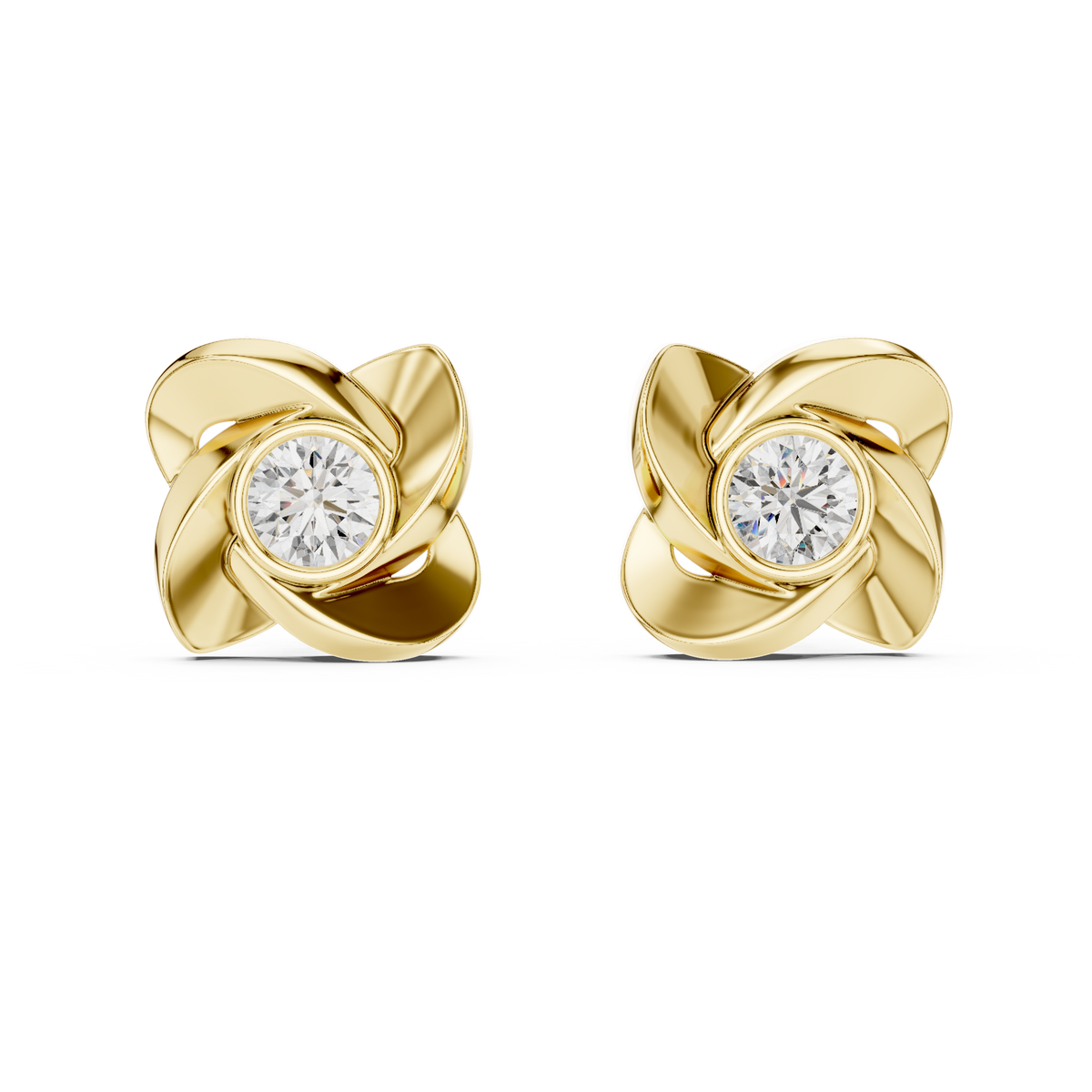 Sculpted Ribbon Solitaire Diamond Studs