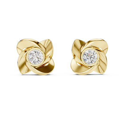 Sculpted Ribbon Solitaire Diamond Studs