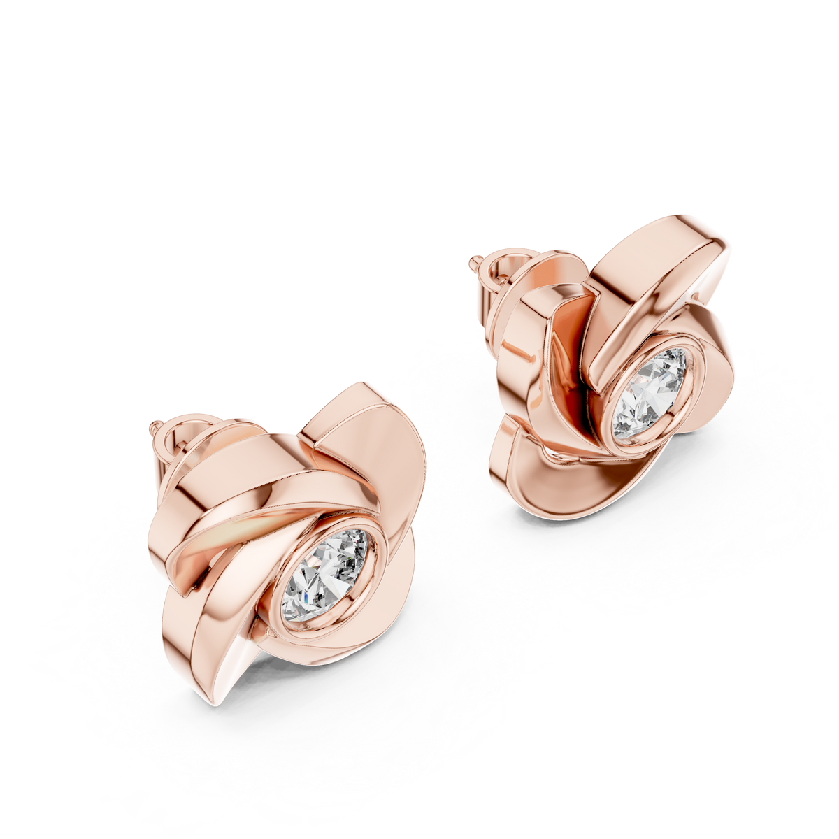 Sculpted Ribbon Solitaire Diamond Studs