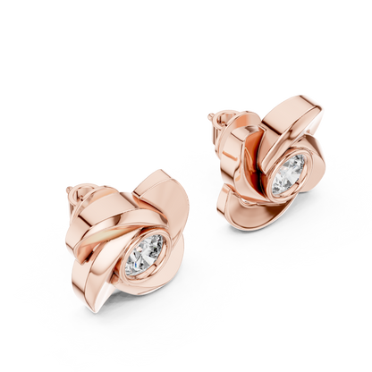 Sculpted Ribbon Solitaire Diamond Studs