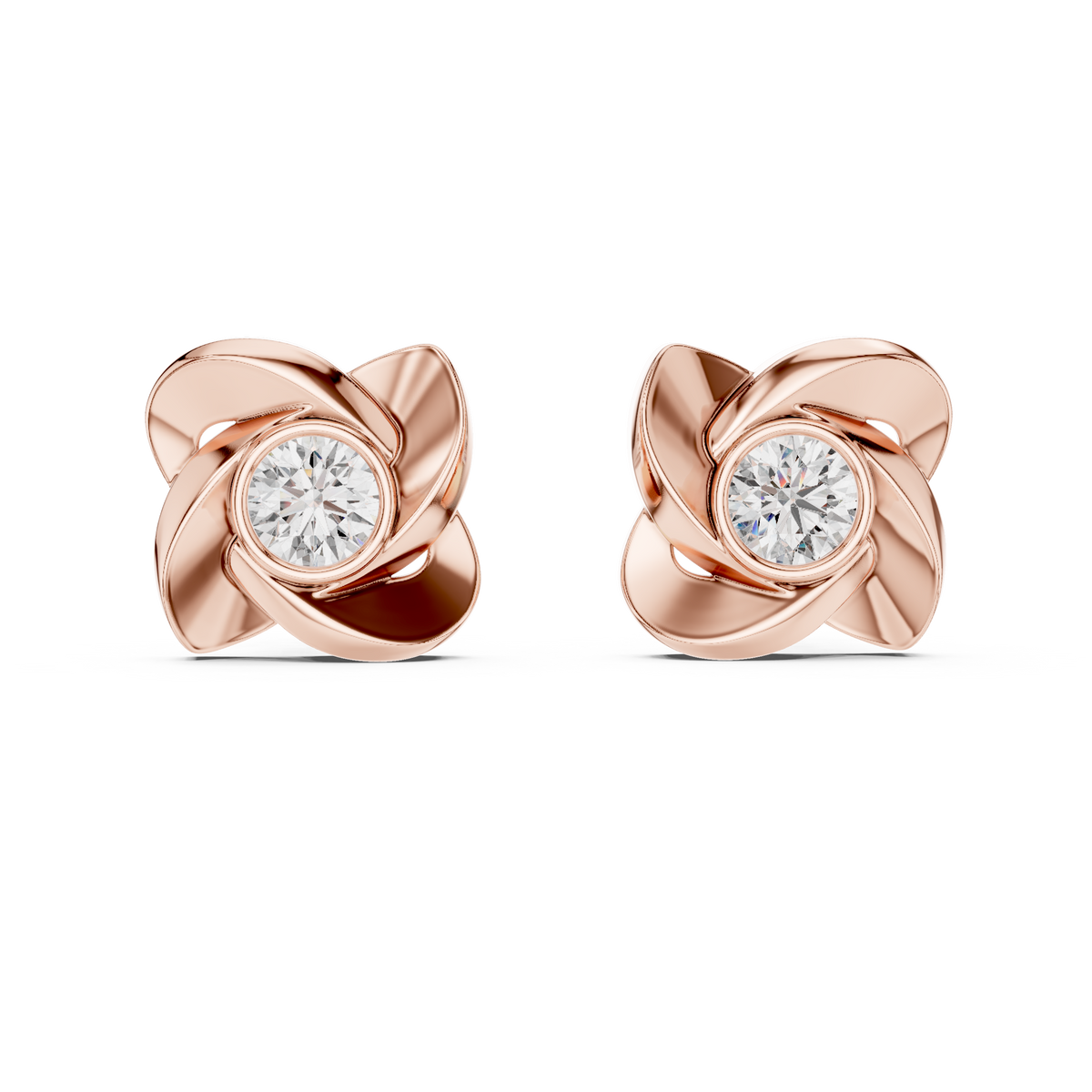 Sculpted Ribbon Solitaire Diamond Studs