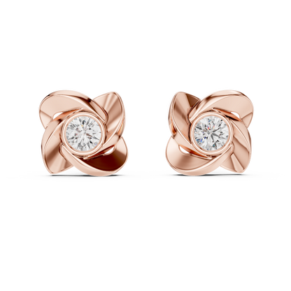 Sculpted Ribbon Solitaire Diamond Studs