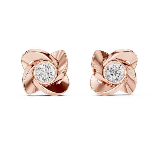 Sculpted Ribbon Solitaire Diamond Studs