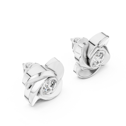 Sculpted Ribbon Solitaire Diamond Studs