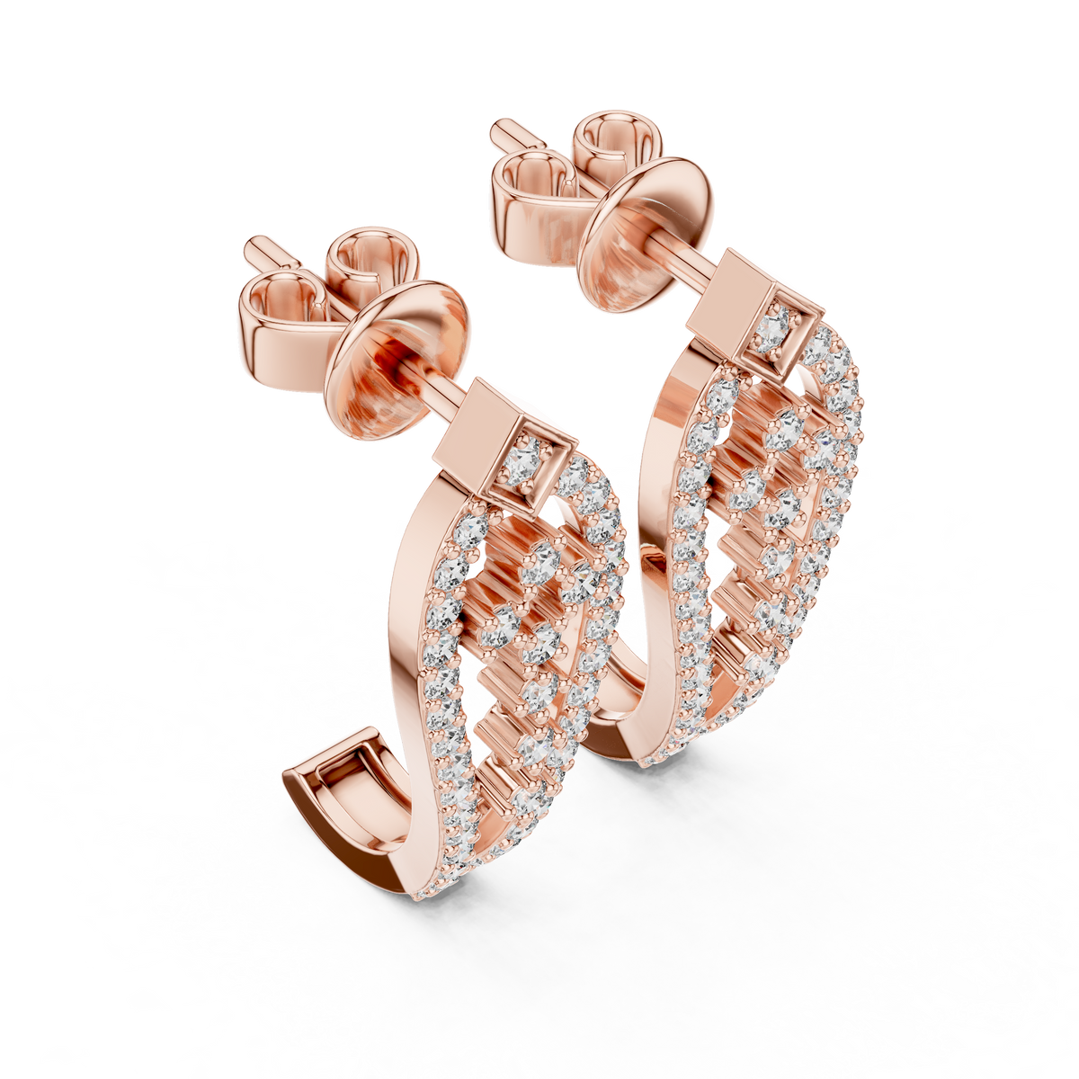Elegant Geometric Openwork Diamond Studs