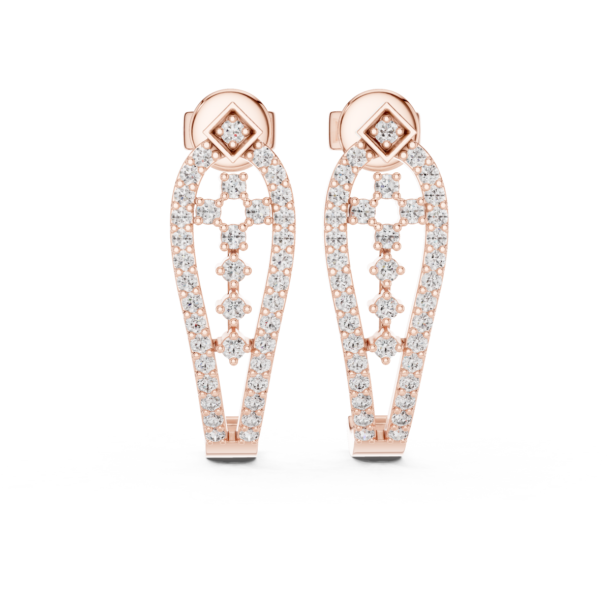 Elegant Geometric Openwork Diamond Studs