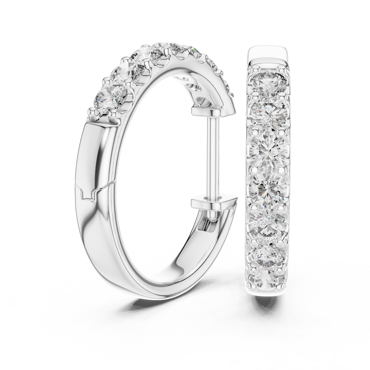 Elegant Seven Stone Pavé Diamond Hoops