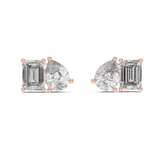 Elegant Toi et Moi Emerald Pear Diamond Studs