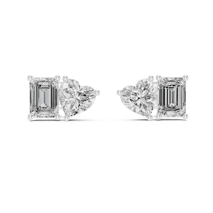 Elegant Toi et Moi Emerald Heart Diamond Studs