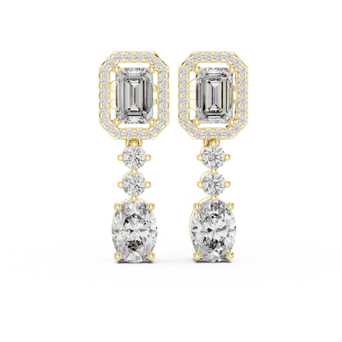 Regal Emerald Halo Oval Diamond Drop Earring