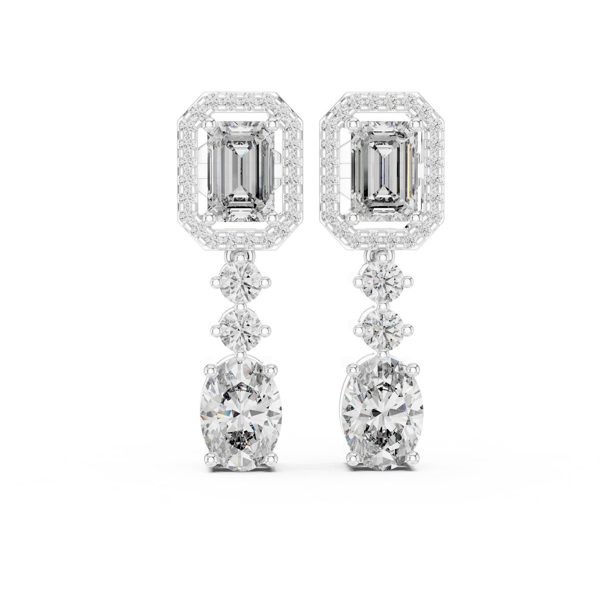Regal Emerald Halo Oval Diamond Drop Earring