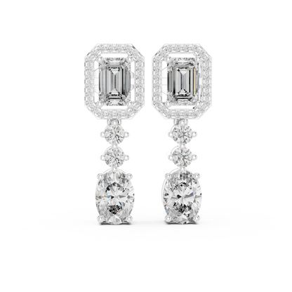 Regal Emerald Halo Oval Diamond Drop Earring