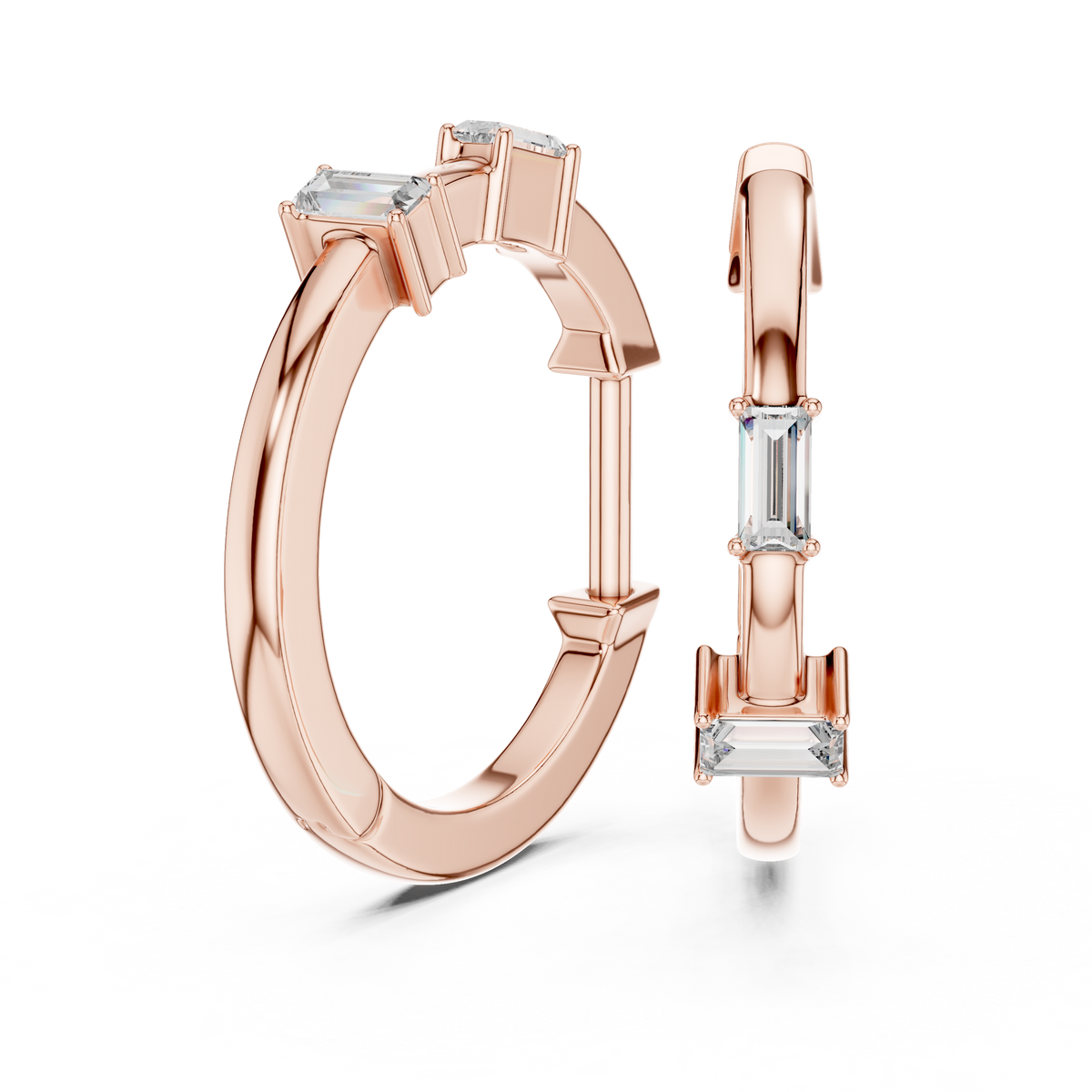 Elegant Baguette Bar Diamond Hoops