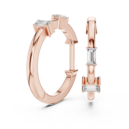 Elegant Baguette Bar Diamond Hoops