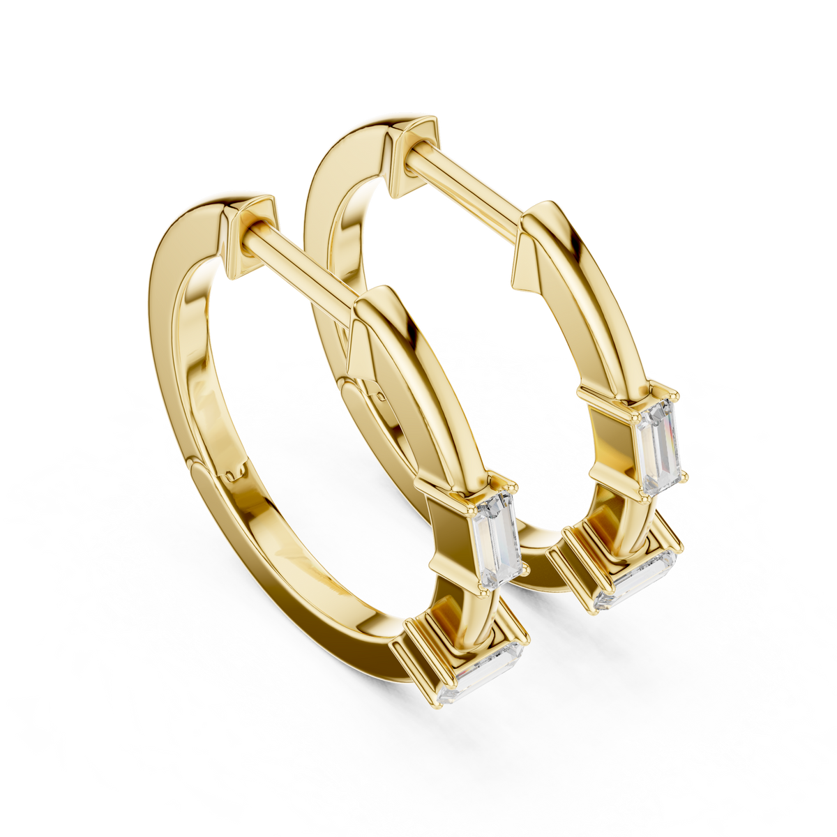 Elegant Baguette Bar Diamond Hoops