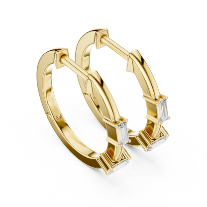Elegant Baguette Bar Diamond Hoops