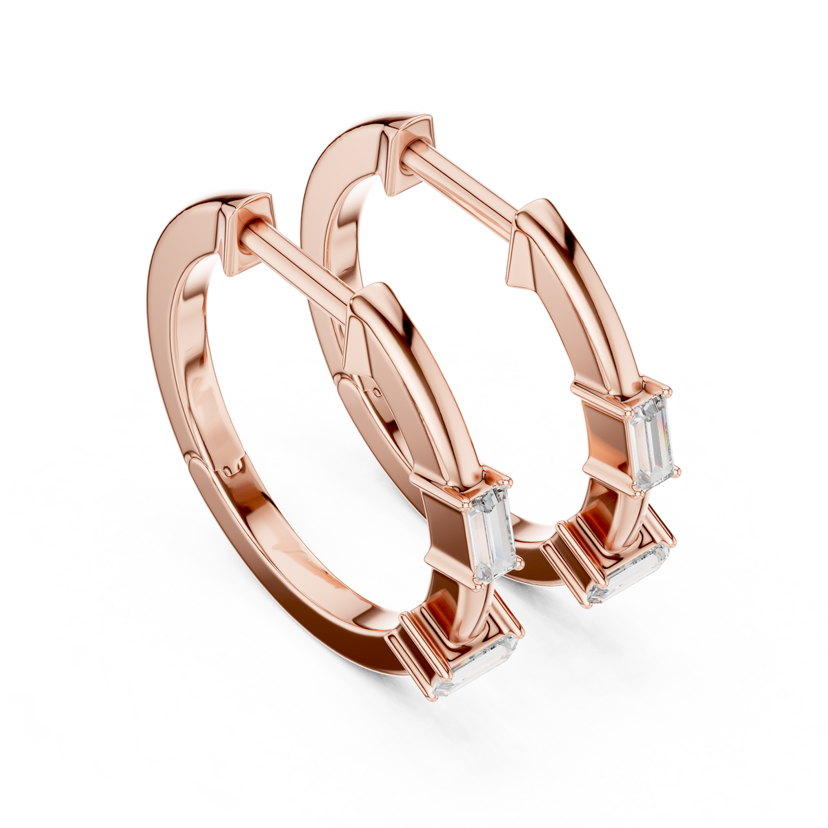 Elegant Baguette Bar Diamond Hoops