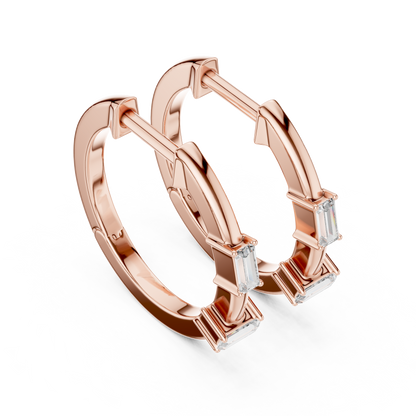 Elegant Baguette Bar Diamond Hoops