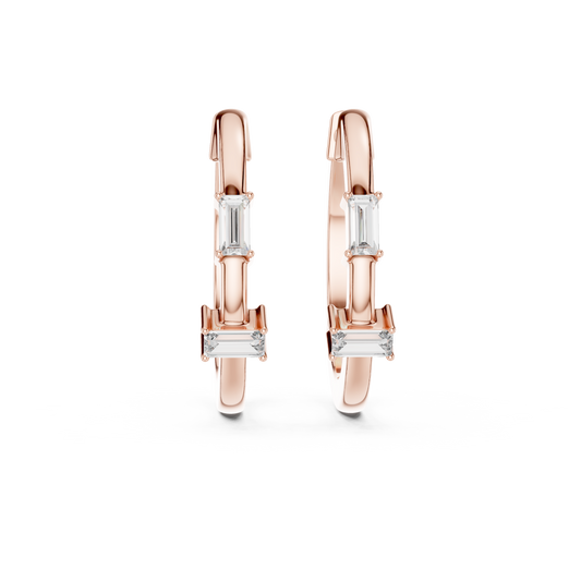 Elegant Baguette Bar Diamond Hoops