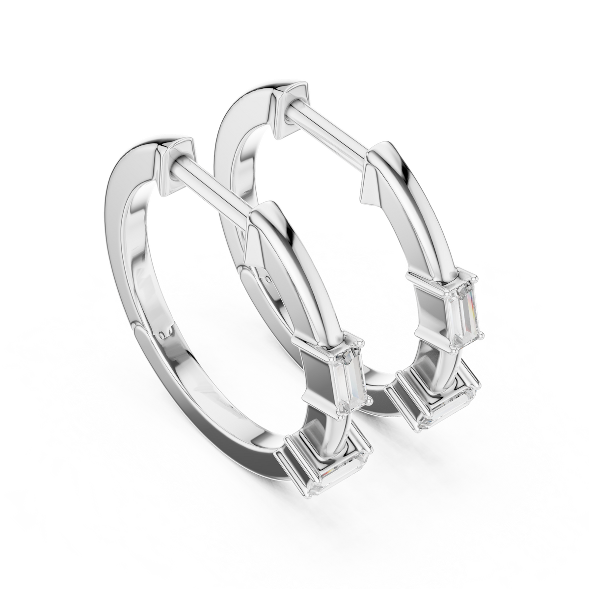 Elegant Baguette Bar Diamond Hoops