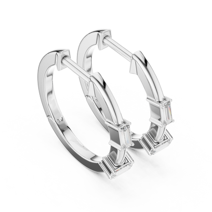 Elegant Baguette Bar Diamond Hoops