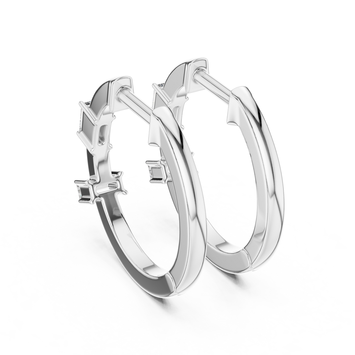 Elegant Baguette Bar Diamond Hoops