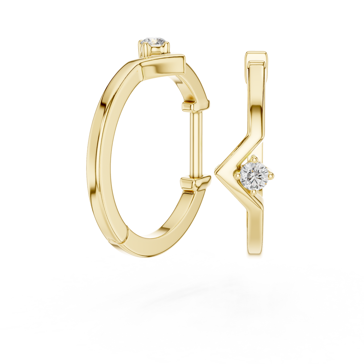 Elegant Geometric Solitaire Diamond Hoops