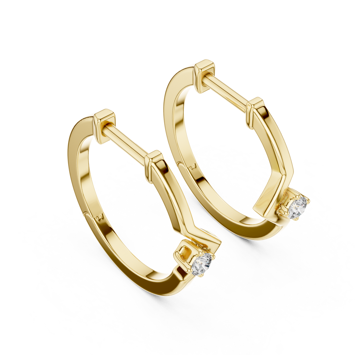 Elegant Geometric Solitaire Diamond Hoops