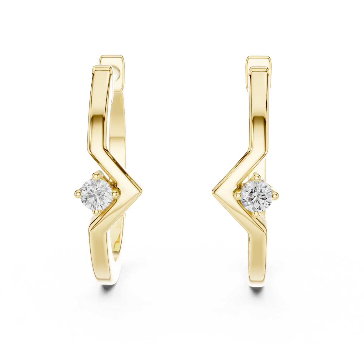Elegant V-Shaped Solitaire Diamond Hoops