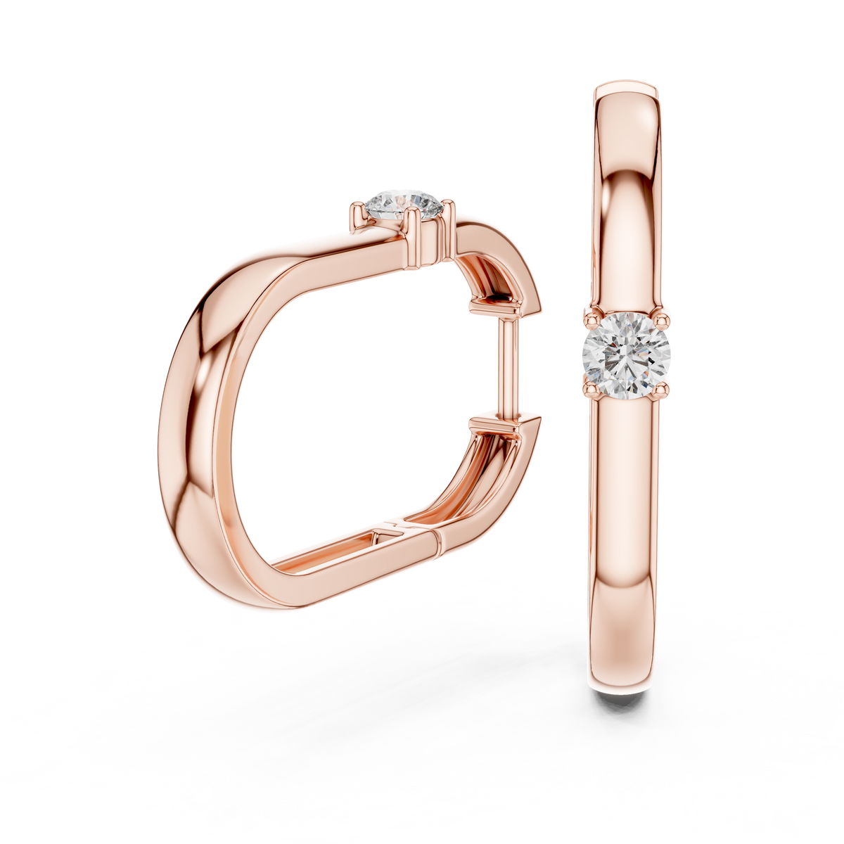 Elegant Solitaire Diamond Rectangular Hoops