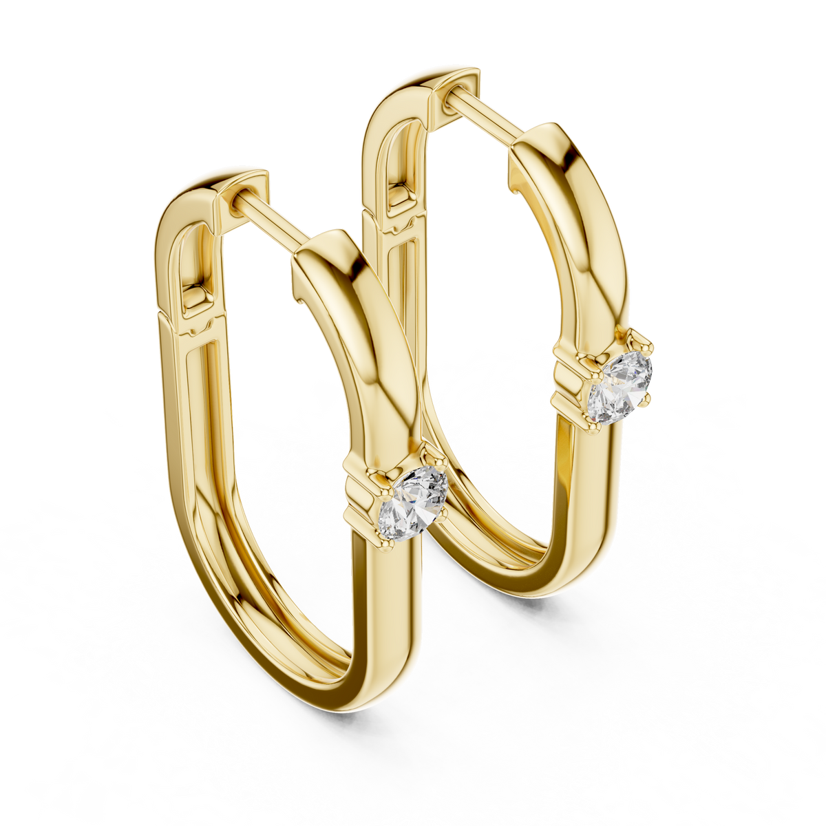 Elegant Solitaire Diamond Rectangular Hoops