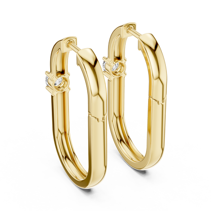 Elegant Solitaire Diamond Rectangular Hoops